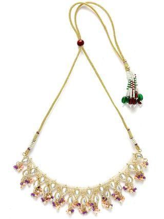 Karatcart Gold Plated Pink and Purple Crystal Kundan Necklace Set for Women