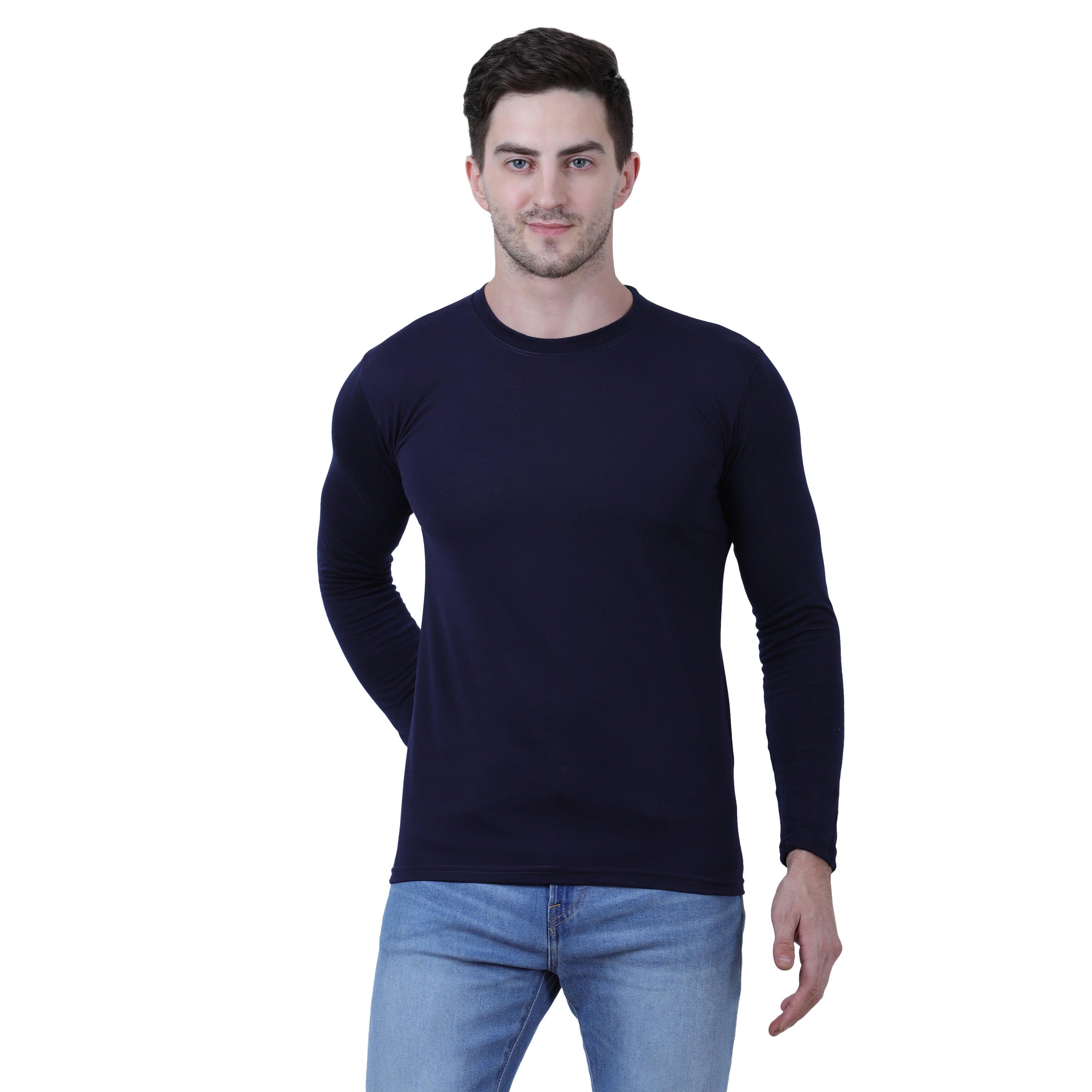 Cotton Blend Solid Full Sleeves Men's Stylish Tshirt